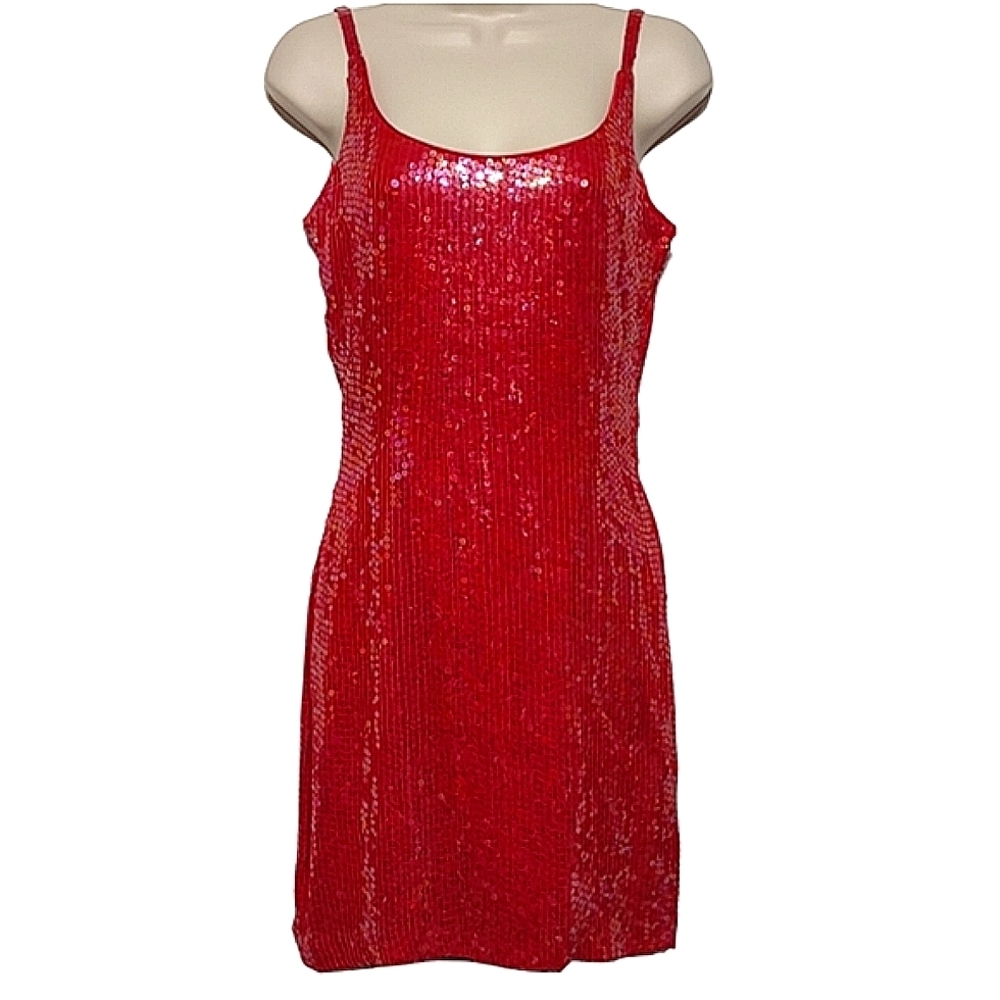 ❤️Sold❤️Vintage Jeanette Kastenberg St Martin Sequin Red Cocktail Party Dress - Picture 6 of 16